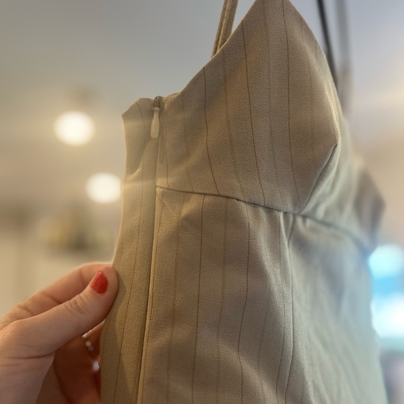 Zara Adjustable Stap Pinstripe Mini Dress in Light Cream - Picture 7 of 13